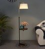 Nigella White Cloth Shade Shelf Floor Lamp With Wood & Iron Base