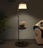 Nigella White Cloth Shade Shelf Floor Lamp With Wood & Iron Base