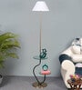 Minimilistic White Cloth Shade Shelf Floor Lamp With Iron & Glass Base