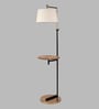 White Iron & Cloth Shade Floor Lamp With Black & Brass Base