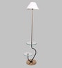 Minimilistic White Cloth Shade Shelf Floor Lamp With Iron & Glass Base
