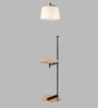 White Iron & Cloth Shade Floor Lamp With Black & Brass Base