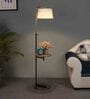 White Iron & Cloth Shade Floor Lamp With Black & Brass Base