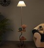 Wave White Cloth Shade Shelf Floor Lamp With Wood & Iron Base