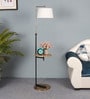 White Iron & Cloth Shade Floor Lamp With Black & Brass Base