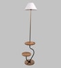 Wave White Cloth Shade Shelf Floor Lamp With Wood & Iron Base
