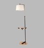 Nigella White Cloth Shade Shelf Floor Lamp With Wood & Iron Base