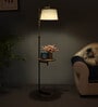 White Iron & Cloth Shade Floor Lamp With Black & Brass Base