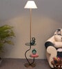 Minimilistic White Cloth Shade Shelf Floor Lamp With Iron & Glass Base