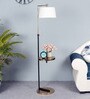 Nigella White Cloth Shade Shelf Floor Lamp With Wood & Iron Base