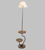 Wave White Cloth Shade Shelf Floor Lamp With Wood & Iron Base