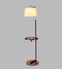 Nigella White Cloth Shade Shelf Floor Lamp With Wood & Iron Base
