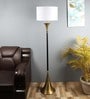 White Metal and Fabric Shade Club Floor Lamp With Metal Base