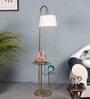 White Iron & Cloth Shade Floor Lamp With Brass Base