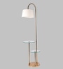 White Iron & Cloth Shade Floor Lamp With Brass Base