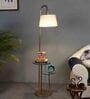 White Iron & Cloth Shade Floor Lamp With Brass Base
