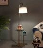 White Iron & Cloth Shade Floor Lamp With Brass Base