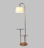 White Iron & Cloth Shade Floor Lamp With Brass Base