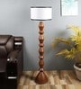 White Iron & Cloth Shade Floor Lamp with Brown Base