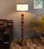 White Iron & Cloth Shade Floor Lamp with Brown Base