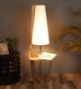 White Iron & Cloth Shade Floor Lamp With Natural Base