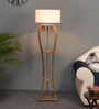 Venus White Cloth Shade Shelf Floor Lamp With Mango wood Base