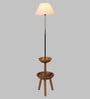 White Iron & Cloth Shade Floor Lamp with Natural Base