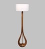 White Cloth Shade Club Floor Lamp With Mango wood Base