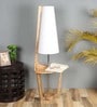 White Iron & Cloth Shade Floor Lamp With Natural Base