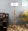 Madison White Metal and Fabric Shade Club Floor Lamp With Wood Base