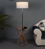 Gatsby White Cloth Shade Shelf Floor Lamp With Glass & Wood Base