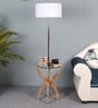 Gatsby White Cloth Shade Shelf Floor Lamp With Glass & Wood Base