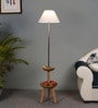 White Iron & Cloth Shade Floor Lamp with Natural Base