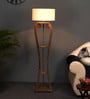 Venus White Cloth Shade Shelf Floor Lamp With Mango wood Base