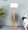 White Cloth Shade Club Floor Lamp With Mango wood Base