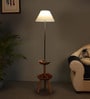White Iron & Cloth Shade Floor Lamp with Natural Base