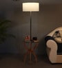 Gatsby White Cloth Shade Shelf Floor Lamp With Glass & Wood Base
