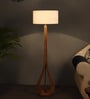 White Cloth Shade Club Floor Lamp With Mango wood Base
