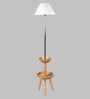 White Iron & Cloth Shade Floor Lamp with Natural Base