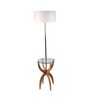 Gatsby White Cloth Shade Shelf Floor Lamp With Glass & Wood Base