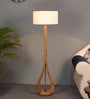 White Cloth Shade Club Floor Lamp With Mango wood Base