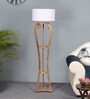 Venus White Cloth Shade Shelf Floor Lamp With Mango wood Base