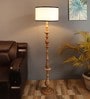 Madison White Metal and Fabric Shade Club Floor Lamp With Wood Base
