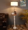 White Iron & Cloth Shade Floor Lamp With White Base