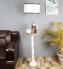 White Iron & Cloth Shade Floor Lamp With White Base