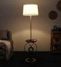 White Iron & Cloth Shade Shelf Floor Lamp With Iron Base