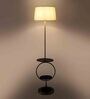 White Iron & Cloth Shade Shelf Floor Lamp With Iron Base