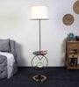 White Iron & Cloth Shade Shelf Floor Lamp With Iron Base