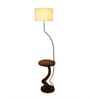 White Iron & Cloth Shade Shelf Floor Lamp With Wood & Iron Base