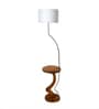 White Iron & Cloth Shade Shelf Floor Lamp With Wood & Iron Base
